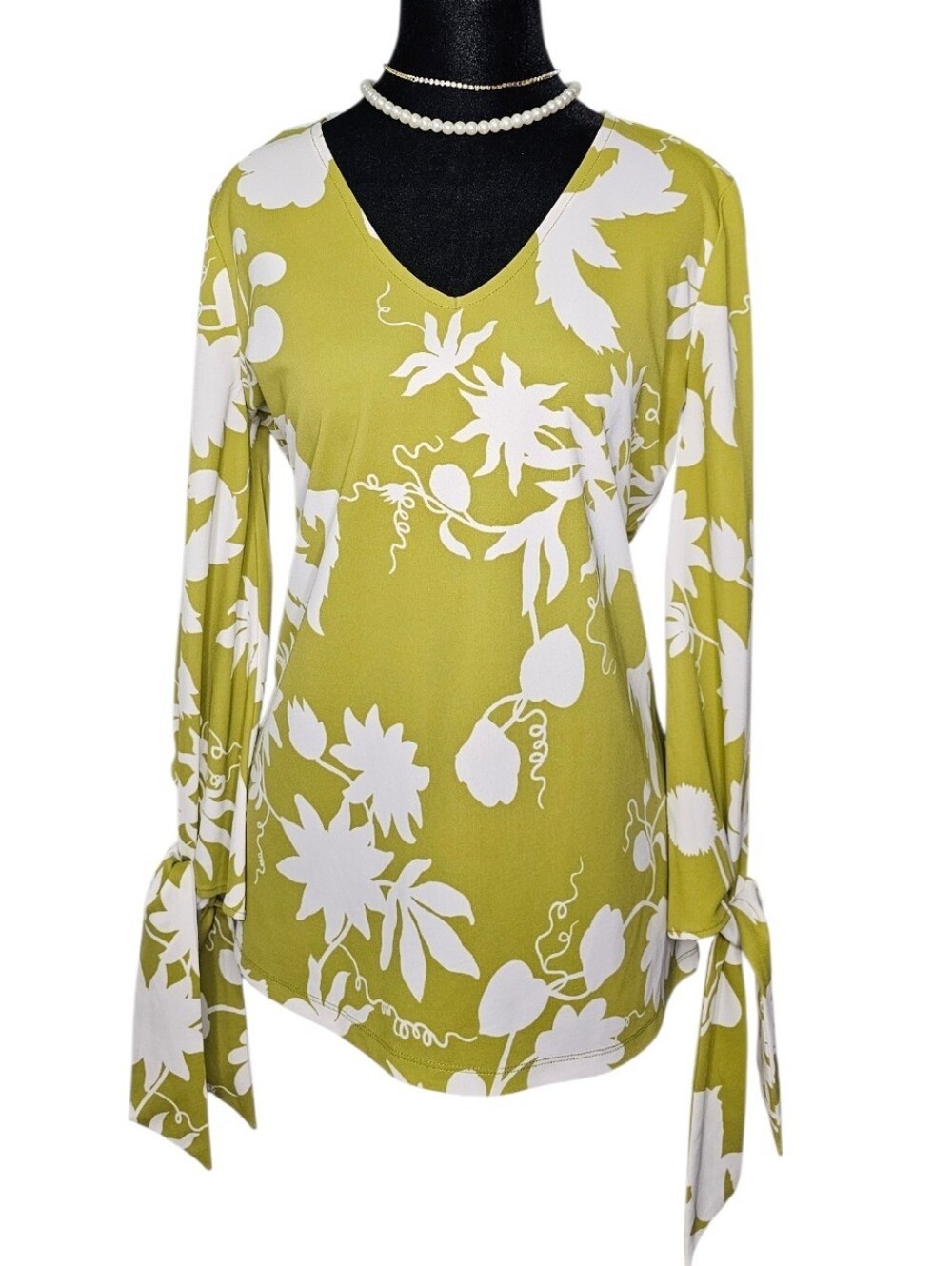 Ann Taylor Factory Floral V-Neck Long Sleeve Top with Sleeve Ties - Size S